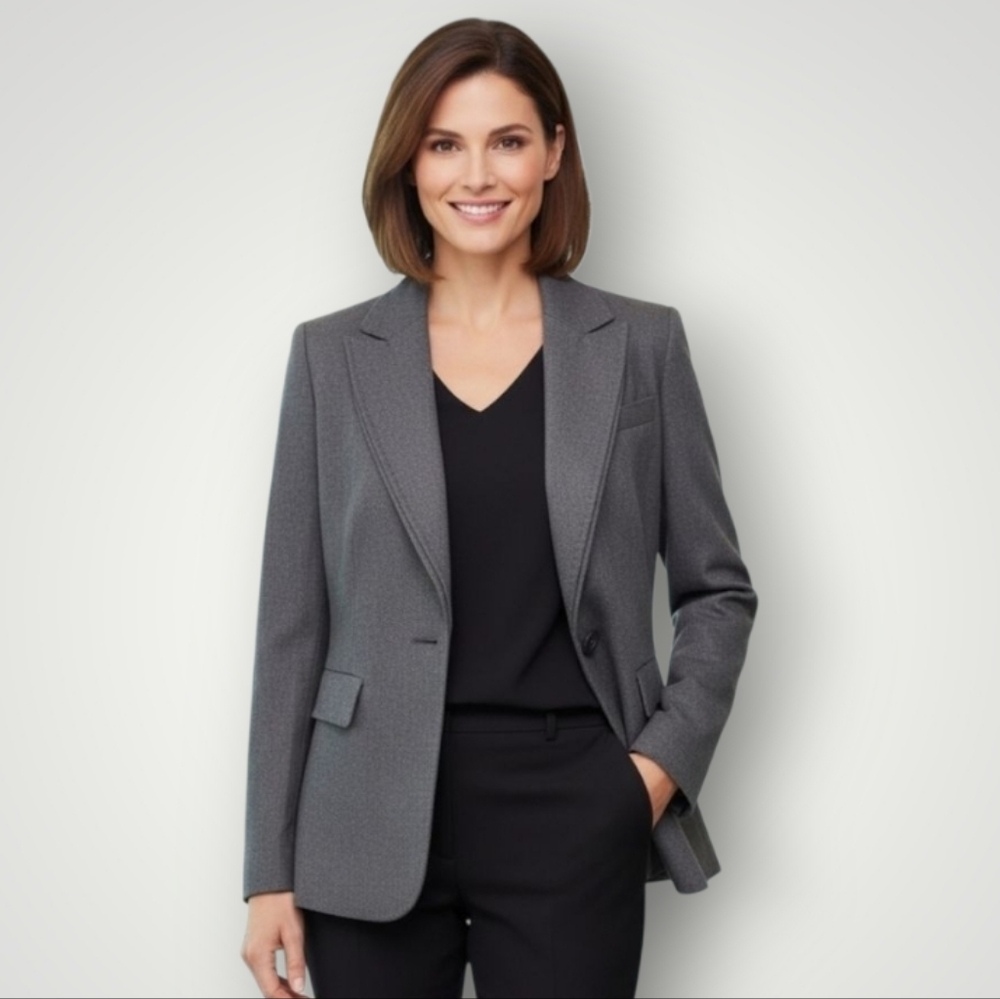 Lafayette 148 New York Wool Gray Blazer Tailored Fit Double Collar Dark Academia